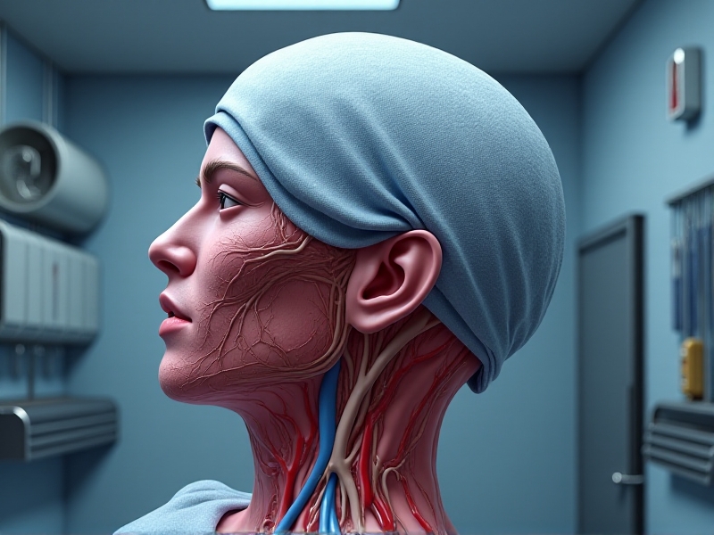 An anatomical illustration of the human head highlighting the temporal arteries, with a cold compress placed over them, set against a clinical background.